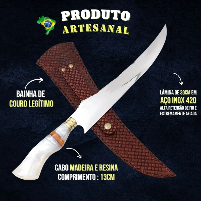 Faca Turca Premium – Lâmina 30CM Inox 420 + Bainha em Couro