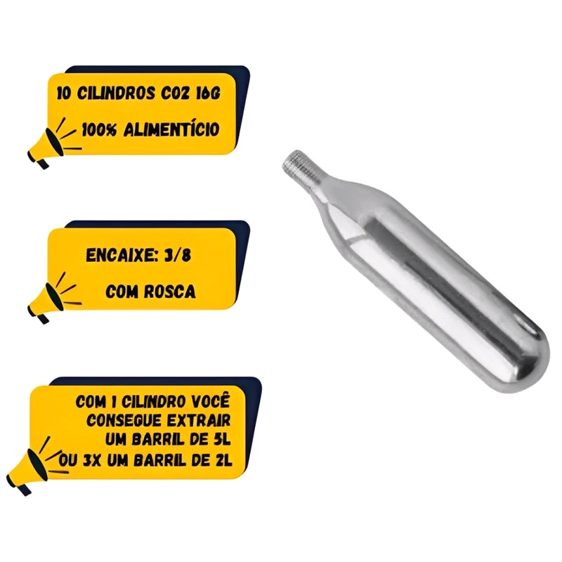 Kit CO₂ 16g – 10 Cápsulas com Rosca 3/8” para Cilindros
