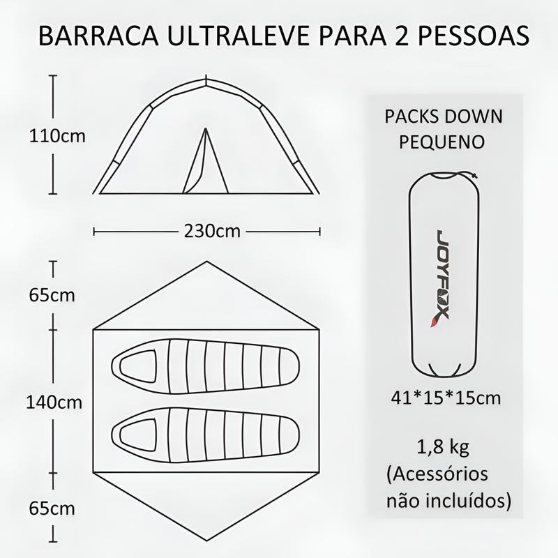 Barraca JOYFOX para 2 Pessoas – Ultraleve, 4 Estações e à Prova de Qualquer Clima
