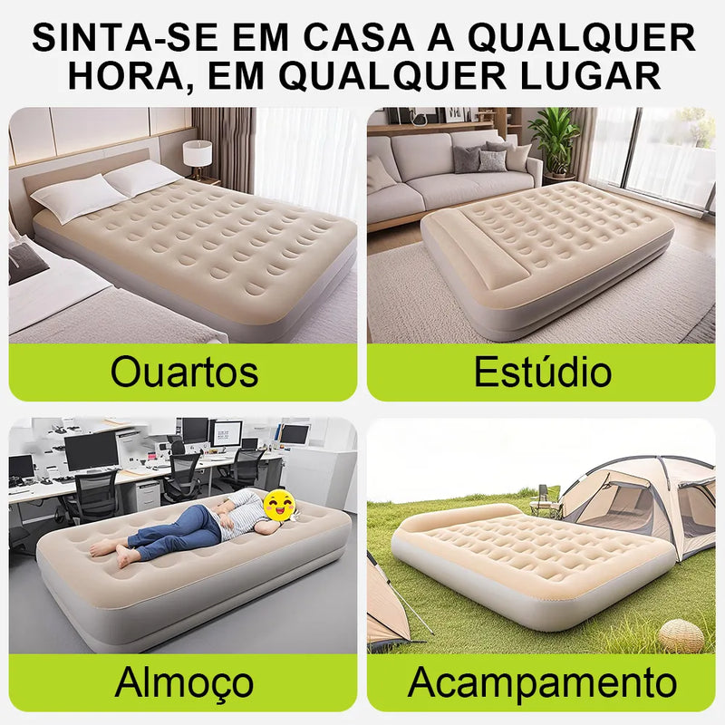 Colchão Inflável Queen Smart – Inflação Ultrarrápida, Travesseiro e Bateria de Lítio Inclusos