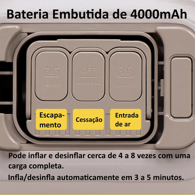 Colchão Inflável Queen Smart – Inflação Ultrarrápida, Travesseiro e Bateria de Lítio Inclusos
